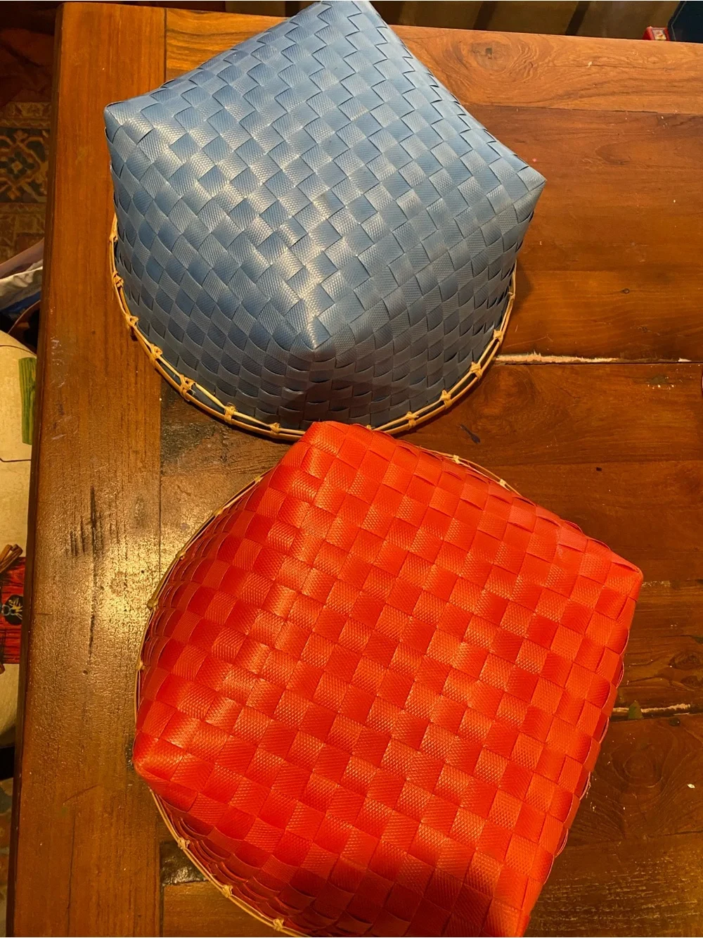 Handwoven Red and Blue Decorative Storage Baskets by
